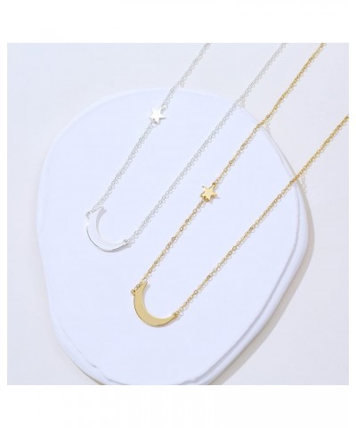 Dainty Moon and Star Pendant Necklace for Women 14K Gold Crescent Moon Long Necklace Delicate Tiny Star Charm Necklace Minima...