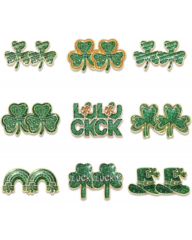 6/9Pairs St.Patrick's Day Stud Earrings for Women Glitter Shamrock Earrings Irish Green Leaf Hat Letter Luck Stud Earrings St...