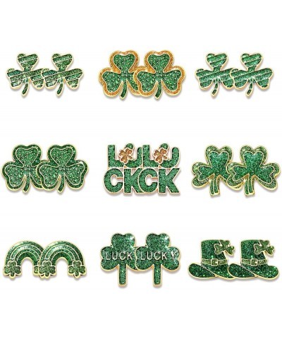 6/9Pairs St.Patrick's Day Stud Earrings for Women Glitter Shamrock Earrings Irish Green Leaf Hat Letter Luck Stud Earrings St...