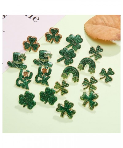 6/9Pairs St.Patrick's Day Stud Earrings for Women Glitter Shamrock Earrings Irish Green Leaf Hat Letter Luck Stud Earrings St...