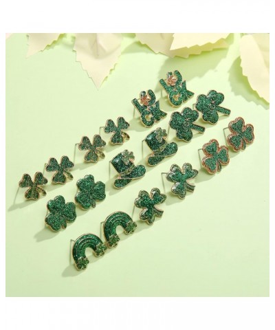 6/9Pairs St.Patrick's Day Stud Earrings for Women Glitter Shamrock Earrings Irish Green Leaf Hat Letter Luck Stud Earrings St...