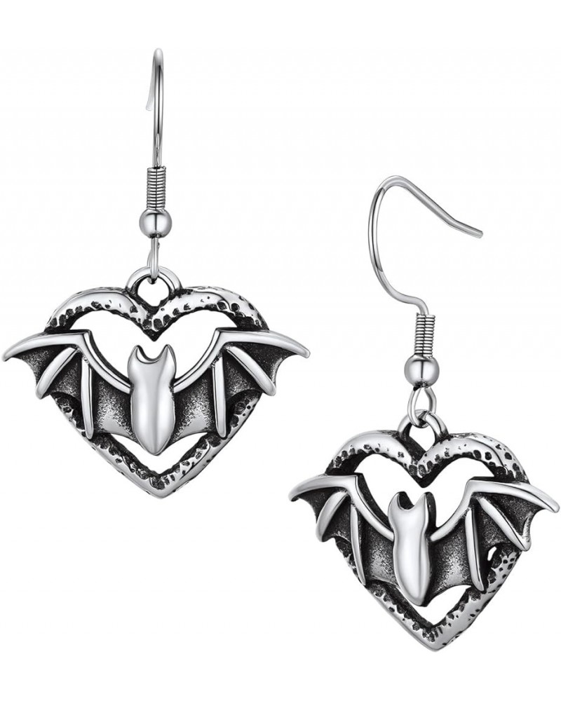 Stainless Steel Halloween Earrings for Women Men Black Cat/Ghost/Bat/Heart Dangle Earrings Antique Finished Silver Studs Cost...