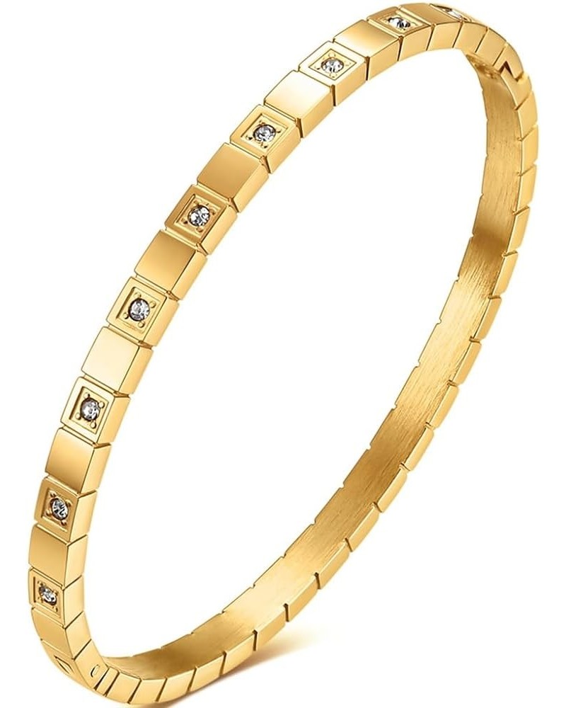 4mm Stainless Steel Cubic Zircon Filled Eternity Style Open Clasp Stacking Bangle Bracelet Gold $7.14 Bracelets