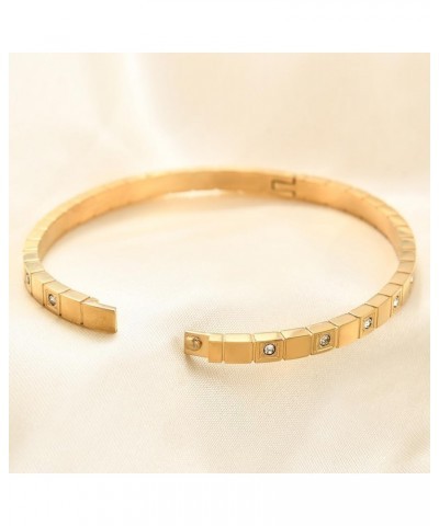 4mm Stainless Steel Cubic Zircon Filled Eternity Style Open Clasp Stacking Bangle Bracelet Gold $7.14 Bracelets