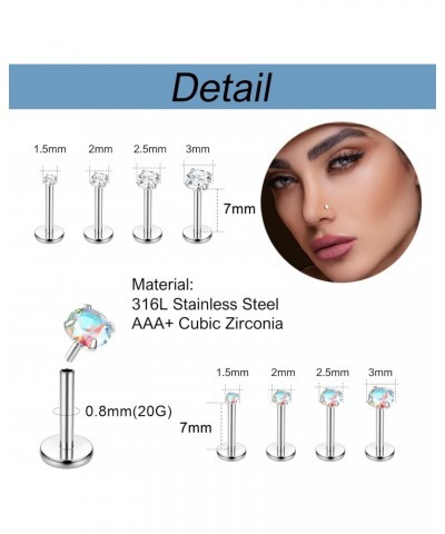 Threadless Pushin Nose Studs 18G 20G Flat Back Lip Rings Stainless Steel Labret Stud Tragus Helix Monroe Medusa Piercing Jewe...