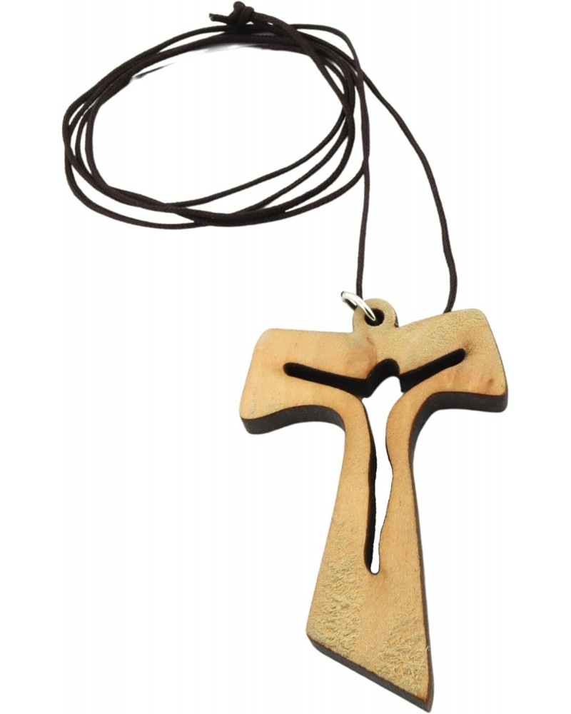 Wooden Tau Crucifix Pendant, Cut-Out Christian Devotional Jewelry, Gift for Friars and Nuns, 2 Inch Cross $8.48 Necklaces