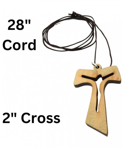 Wooden Tau Crucifix Pendant, Cut-Out Christian Devotional Jewelry, Gift for Friars and Nuns, 2 Inch Cross $8.48 Necklaces