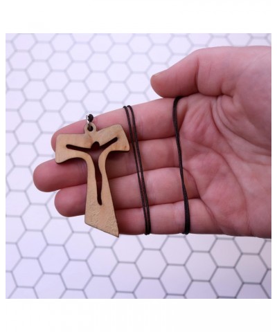 Wooden Tau Crucifix Pendant, Cut-Out Christian Devotional Jewelry, Gift for Friars and Nuns, 2 Inch Cross $8.48 Necklaces