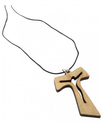 Wooden Tau Crucifix Pendant, Cut-Out Christian Devotional Jewelry, Gift for Friars and Nuns, 2 Inch Cross $8.48 Necklaces