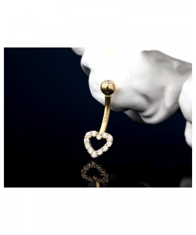 Gold Belly Button Rings 14K Real Gold Belly Rings Heart Belly Piercing Jewelry Clear CZ Navel Piercing Jewelry for Women Girl...