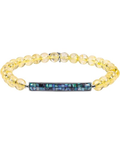 Natural 6mm Stone Beads Bracelet for Women Men, Abalone Shell Bar Curved with Four-Leaf Charm Bracelet for Unisex yellow $10....