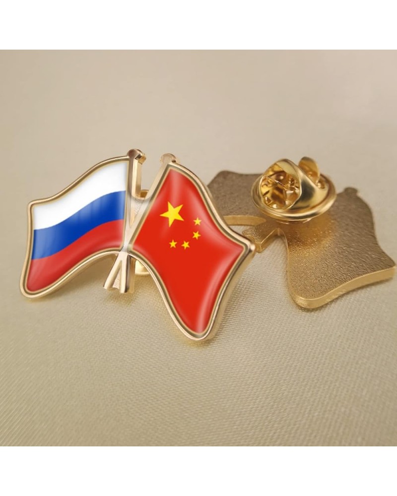 China and Russia Flag Badge Brooch - Double Sided Crossed Friendship Flag Badges Novelty Brooch Jewelry for Women M Buckle B ...