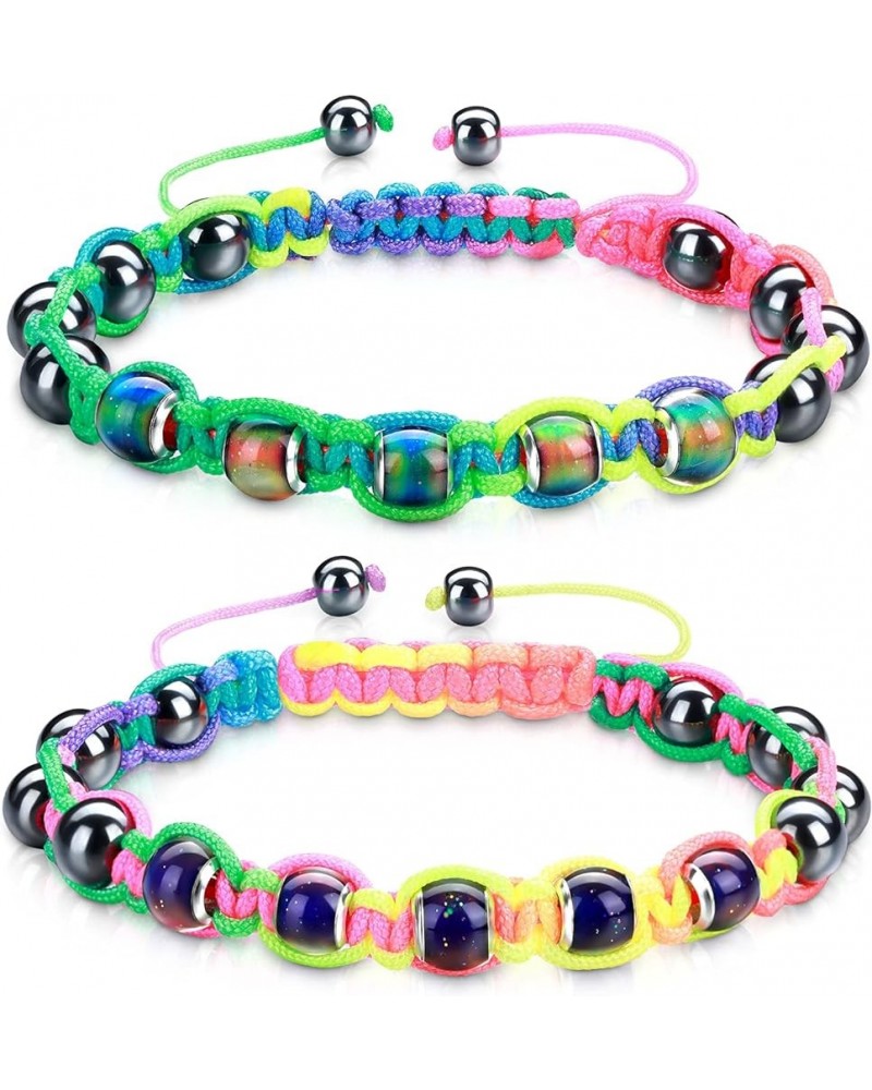 Adjustable Mood Bracelet for Women 2 Pieces Dazzling Shimmer Color Changing Beads Based on Emotions Thermochromic Bead Bracel...