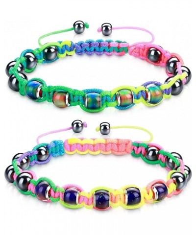 Adjustable Mood Bracelet for Women 2 Pieces Dazzling Shimmer Color Changing Beads Based on Emotions Thermochromic Bead Bracel...