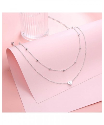 S925 Sterling Silver Disc/Heart Initial Layered Choker Necklace Short Dainty Adjustable Lariat Necklaces for Women Girls C He...