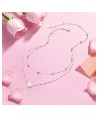 S925 Sterling Silver Disc/Heart Initial Layered Choker Necklace Short Dainty Adjustable Lariat Necklaces for Women Girls C He...