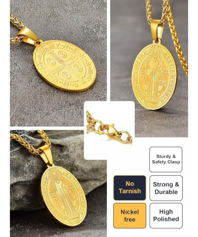 Saint Benedict Medal Necklace 18K Gold or 316L Stainless Steel Christian Sacramental Medal Ward off Evil Protection Jewelry C...