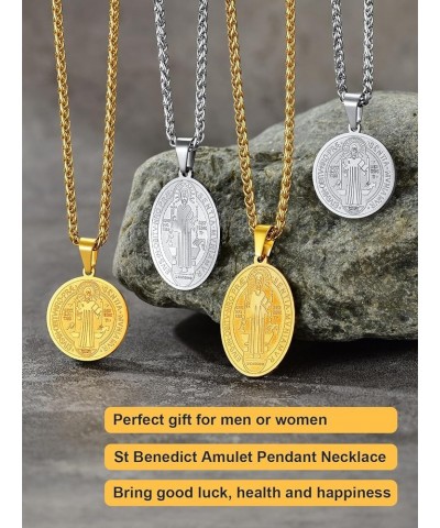 Saint Benedict Medal Necklace 18K Gold or 316L Stainless Steel Christian Sacramental Medal Ward off Evil Protection Jewelry C...