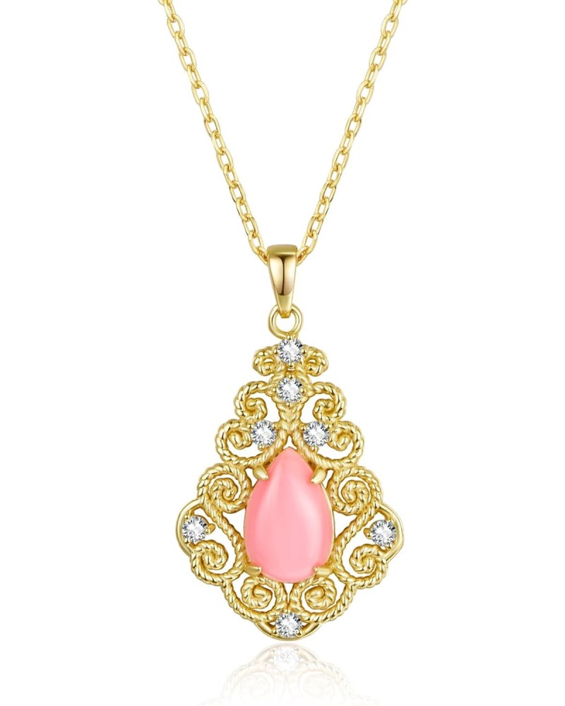 14K Gold Plated Filigree Necklace, Dainty Gold Necklace for Women Pink Shell Pendant Necklaces with Cubic Zirconia Gift for V...