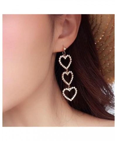 Asymmetric Heart Tassel Earrings for Women Girls Chic Crystal Encrusted Pearl Tassel Earrings Long Hollow Full Diamond Love H...