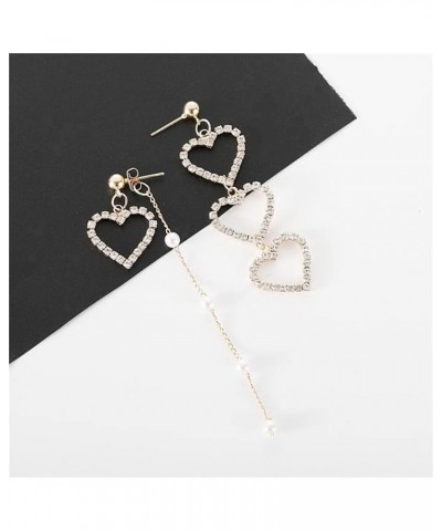 Asymmetric Heart Tassel Earrings for Women Girls Chic Crystal Encrusted Pearl Tassel Earrings Long Hollow Full Diamond Love H...