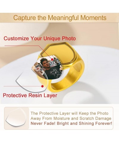 Personalized Rings with Pictures Inside Custom Photo Ring Name Engraving Stainless Steel Signet Ring/Heart Ring Size 7-14 Cus...