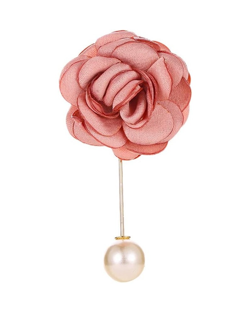 Camellia Flower Boutonniere Pearl Brooch Women Men Wedding Party Groomsmen Lapel Pins Pink $5.99 Brooches & Pins