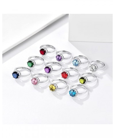 925 Sterling Silver Birthstone Rings for Women Girls with Clear 2ct Heart/Round/Teardrop/Square Crystal, Solitaire Diamond Ha...