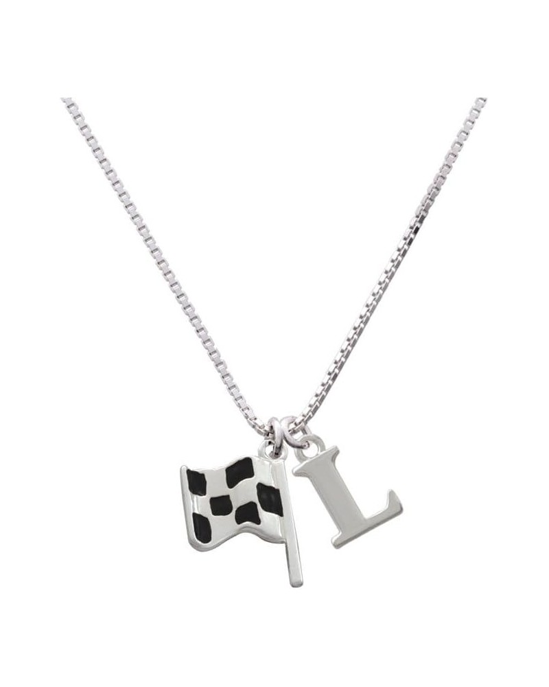 Checkered Race Flag - Capital Initial Necklace L $20.00 Necklaces