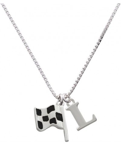 Checkered Race Flag - Capital Initial Necklace L $20.00 Necklaces