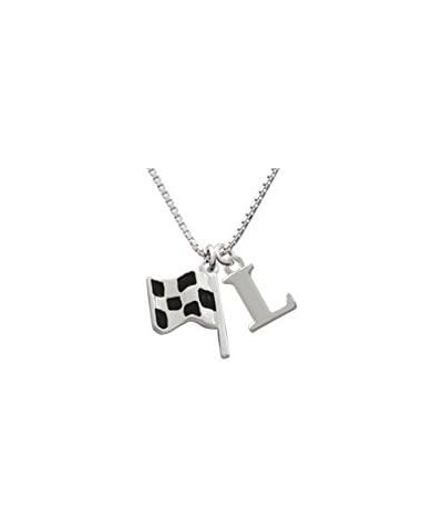 Checkered Race Flag - Capital Initial Necklace L $20.00 Necklaces