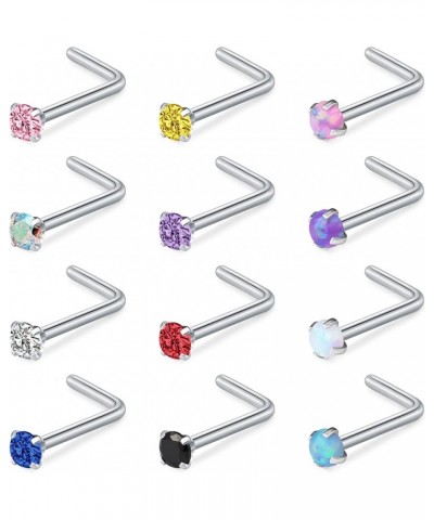 18G 20G Nose Studs Stainless Steel 2mm Opal CZ L Shaped Nose Rings Studs Nose Rings for Women Nostrial Piercing Jewelry 20g $...