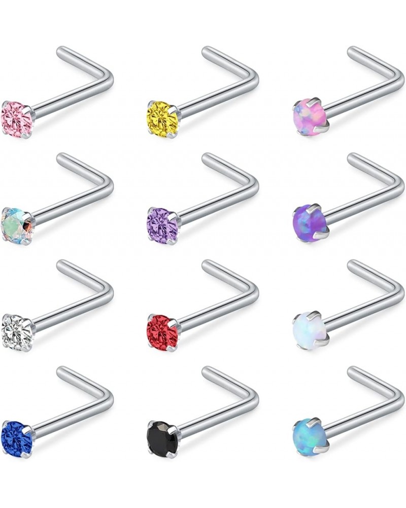 18G 20G Nose Studs Stainless Steel 2mm Opal CZ L Shaped Nose Rings Studs Nose Rings for Women Nostrial Piercing Jewelry 20g $...