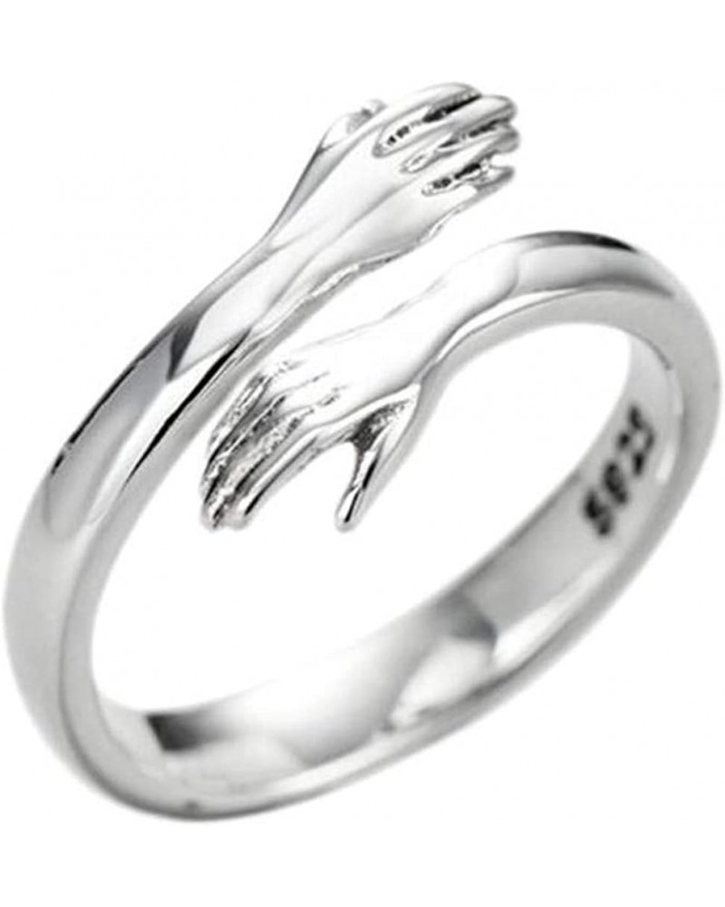 925 Sterling Silver Hug Ring Simple Design Finger Hug Hands Ring Promise Ring Couples Wedding Bands Open Ring for Men Women T...