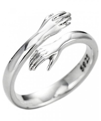 925 Sterling Silver Hug Ring Simple Design Finger Hug Hands Ring Promise Ring Couples Wedding Bands Open Ring for Men Women T...