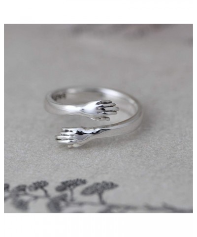 925 Sterling Silver Hug Ring Simple Design Finger Hug Hands Ring Promise Ring Couples Wedding Bands Open Ring for Men Women T...