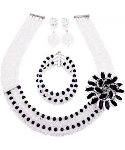 5 Rows Nigerian Beaded Jewelry Set Women African Wedding Beads Crystal Necklace and Earrings Transprent and Black $18.19 Jewe...