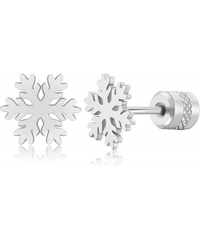 Winter Snowflake Christmas Earrings Stud for Women's, Titanium Screw Back Stud Earrings Jewellery Gifts, Hypoallergenic Surgi...