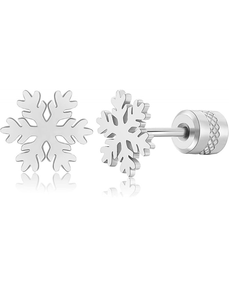 Winter Snowflake Christmas Earrings Stud for Women's, Titanium Screw Back Stud Earrings Jewellery Gifts, Hypoallergenic Surgi...