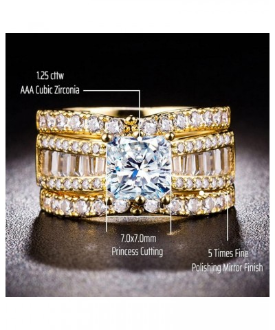 CEJUG 2.3Ct Bridal Ring Sets for Women Engagement Rings Wedding Bands 14k Yellow Gold Princess Cz Three-in-one Size 5-10 Gold...