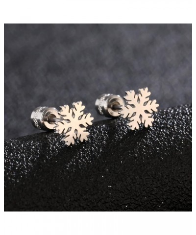 Winter Snowflake Christmas Earrings Stud for Women's, Titanium Screw Back Stud Earrings Jewellery Gifts, Hypoallergenic Surgi...