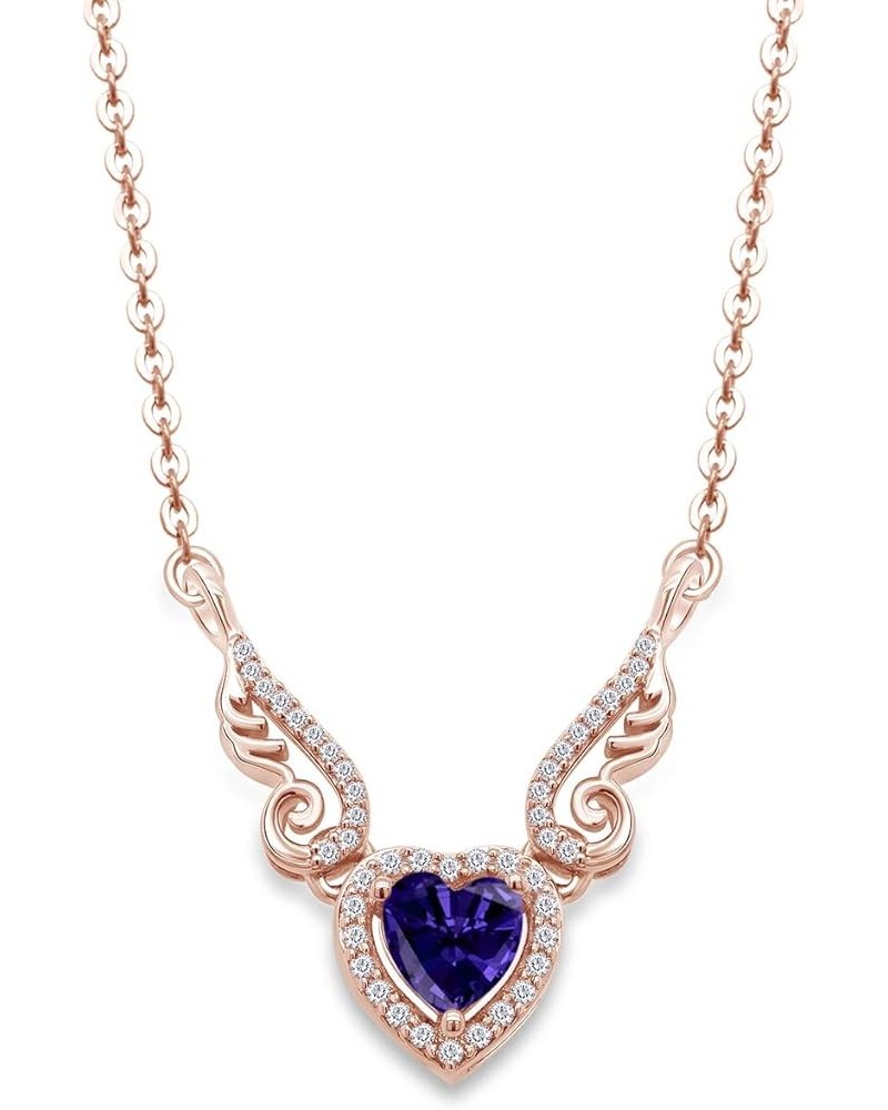 Angel Wings Heart Pendant Necklace In 14K Gold Over Sterling Silver rose-gold-plated-silver : Alexandrite $21.12 Necklaces