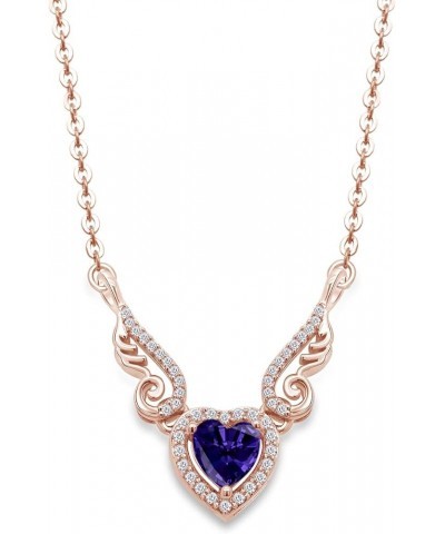 Angel Wings Heart Pendant Necklace In 14K Gold Over Sterling Silver rose-gold-plated-silver : Alexandrite $21.12 Necklaces