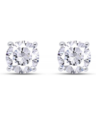 10K Gold Post Round Cut (0.75 Ct To 3.00 Ct) Moissanite Lab Created Diamond 4-Prong Stud Earrings Sterling Silver Push Back J...