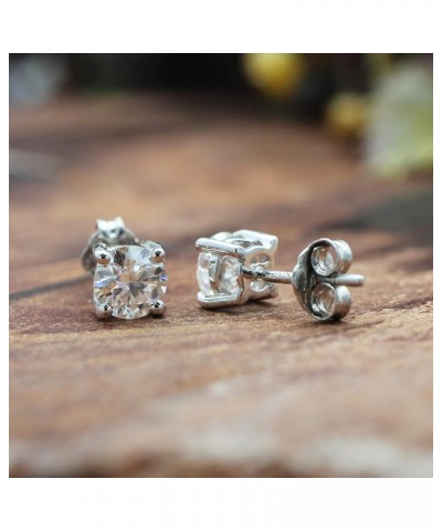 10K Gold Post Round Cut (0.75 Ct To 3.00 Ct) Moissanite Lab Created Diamond 4-Prong Stud Earrings Sterling Silver Push Back J...