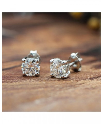 10K Gold Post Round Cut (0.75 Ct To 3.00 Ct) Moissanite Lab Created Diamond 4-Prong Stud Earrings Sterling Silver Push Back J...