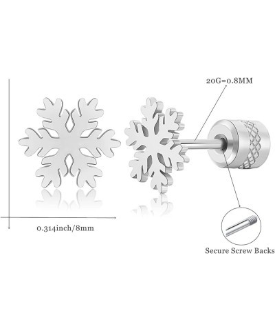 Winter Snowflake Christmas Earrings Stud for Women's, Titanium Screw Back Stud Earrings Jewellery Gifts, Hypoallergenic Surgi...