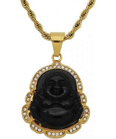 Gold Plated Laughing Buddha Pendant Necklace Ring Set Green Jade Smiling Laughing Buddha Necklace Cubic Zirconia Gemstone Luc...