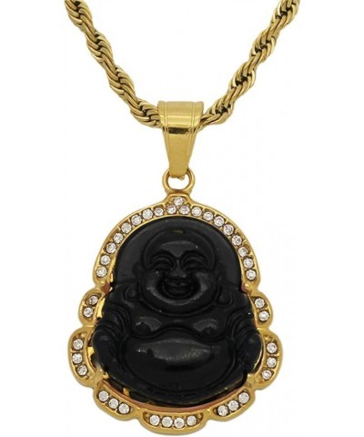 Gold Plated Laughing Buddha Pendant Necklace Ring Set Green Jade Smiling Laughing Buddha Necklace Cubic Zirconia Gemstone Luc...