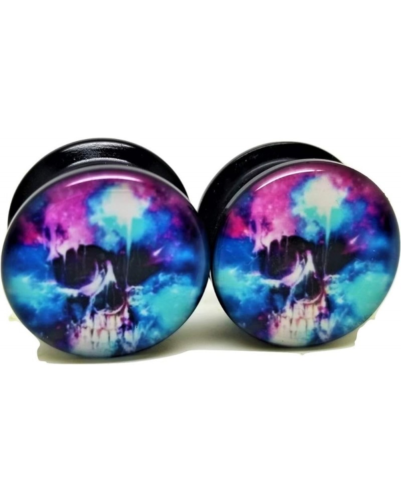 Watercolor Skull Ear Plugs - Acrylic - Screw-On - New *Pair* - 8 Sizes 1/2" (12mm) $8.98 Body Jewelry